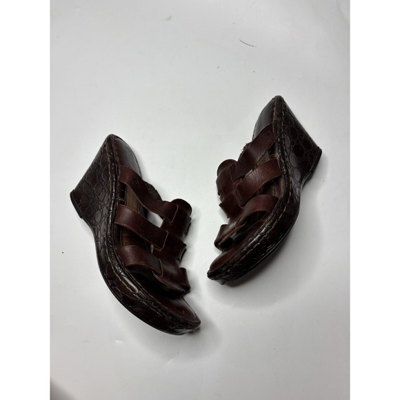 Børn Shoes - Born Women 7.5 Brown Fisherman Leather Wedge Sandals Shoes Chunky Y2K 00s Hippie